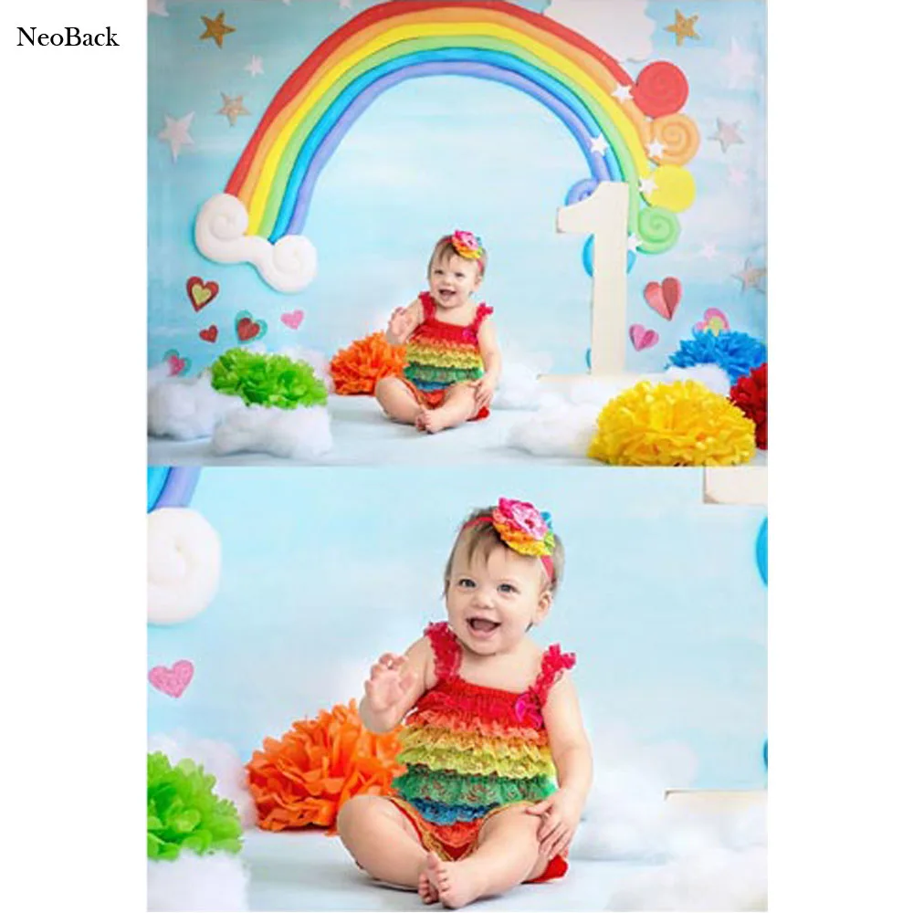 Виниловый тканевый фон для фотосъемки новорожденных с радугой один год детские