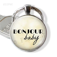 bonjour baby french words key chain round glass silver plated i love paris souvenir jewelry bonjour baby pendant