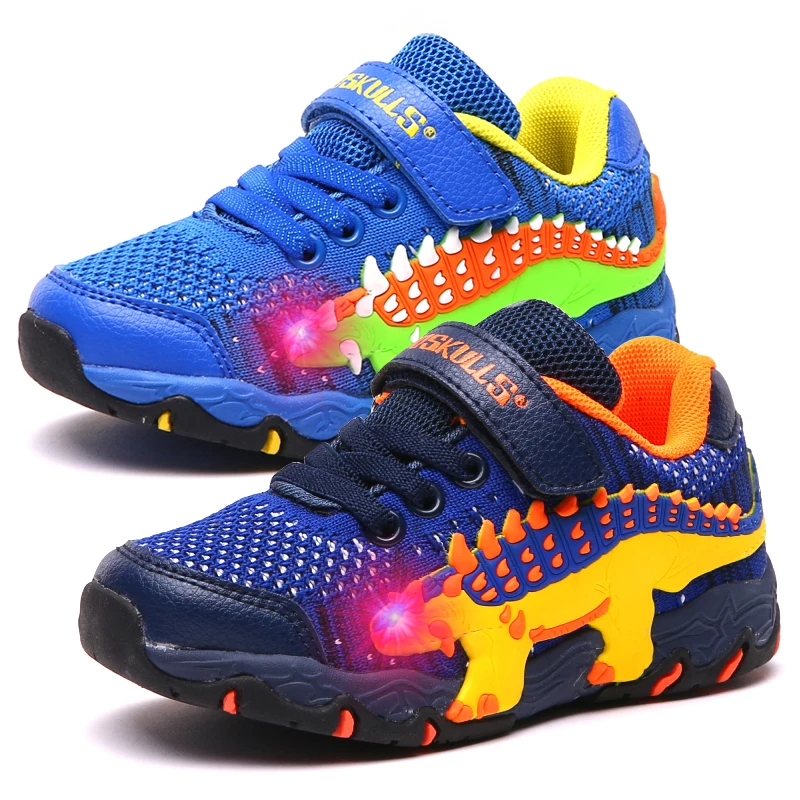 

Dinoskulls Kids LED Shoes Light Up Mesh Boys Sneakers 3D Dinosaur Mesh Casual Children's Trainers Autumn Tennis Sport Shoes