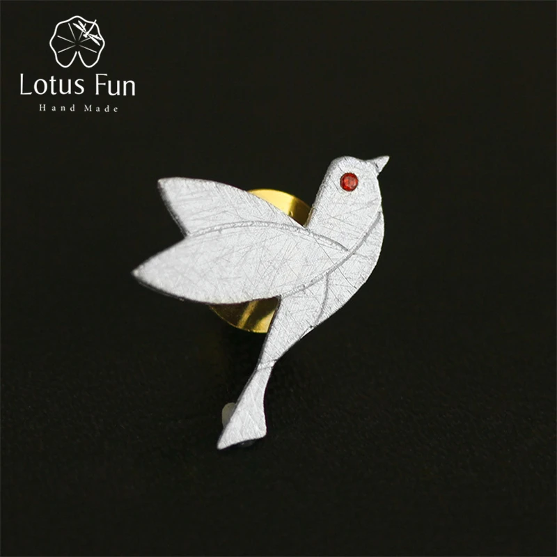 Lotus Fun реальные стерлингового серебра 925 дизайнер ювелирных украшений ручной работы Творческий голубь мира женские броши брошь значок