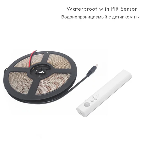 Warterproof sensor DC 5 в PIR датчик движения светодиодный светильник для шкафа 0,5 м 2 м 3 м лента под кровать лампа для шкафа шкаф для лестниц коридора Питание от батареи - Испускаемый цвет: Warterproof sensor