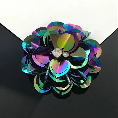 colorful black Вышитая бисером аппликация нашивки модные блестки вышивка ткань цветок патч для одежды parches Брошь со стразами - Цвет: colorful black