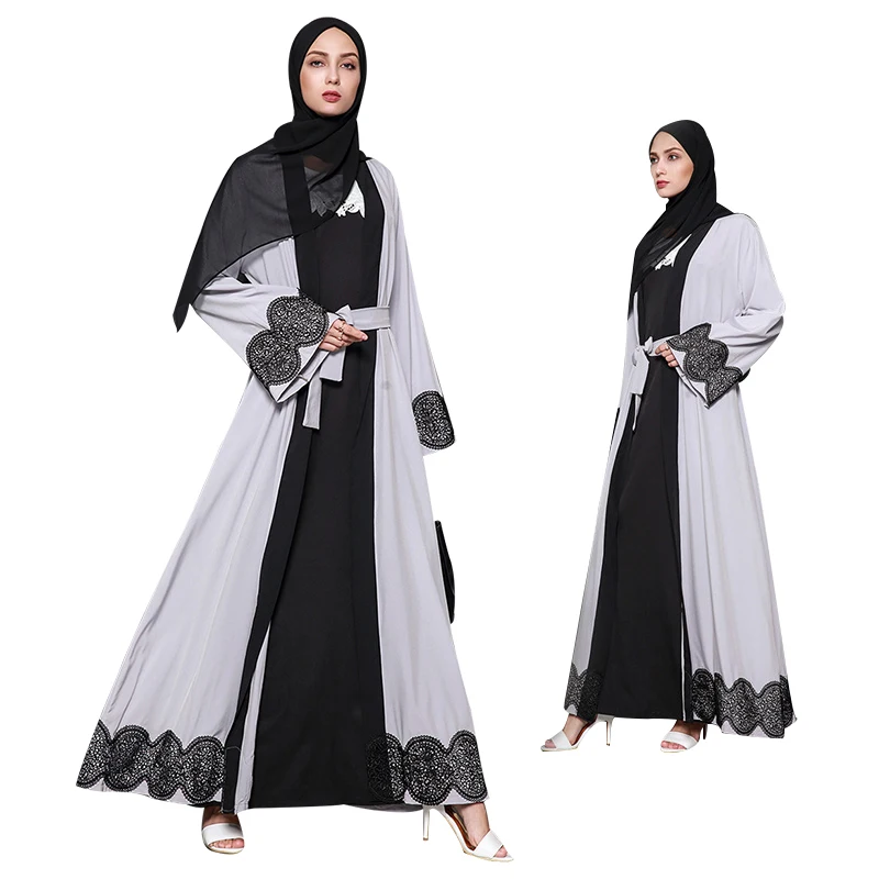 Платье кимоно для женщин мода размера плюс Черное кружево Abaya белый кардиган