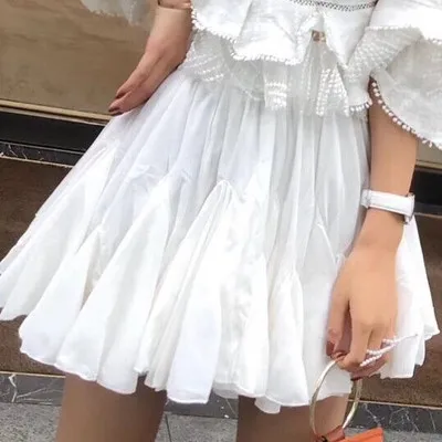 Skirt Boho шикарные топы Весна Лето Высокое качество оборки белая сетка вышивка блузки женские - Цвет: Skirt