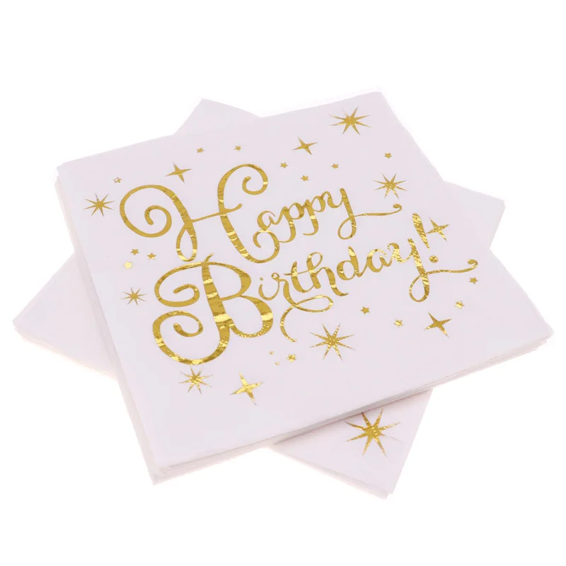 napkins20pcs Золотая фольга бумажные одноразовые столовые салфетки тарелка чашка с днем рождения свадьба Вечеринка День Рождения украшения принадлежности для детей - Цвет: napkins20pcs