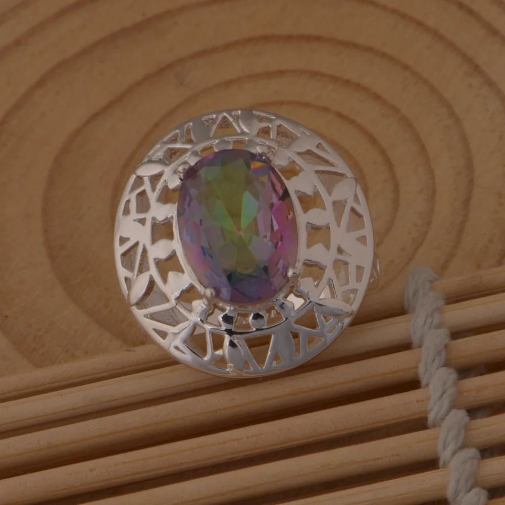 Большое Круглое семицветное каменное серебряное кольцо для женщин 1 шт.