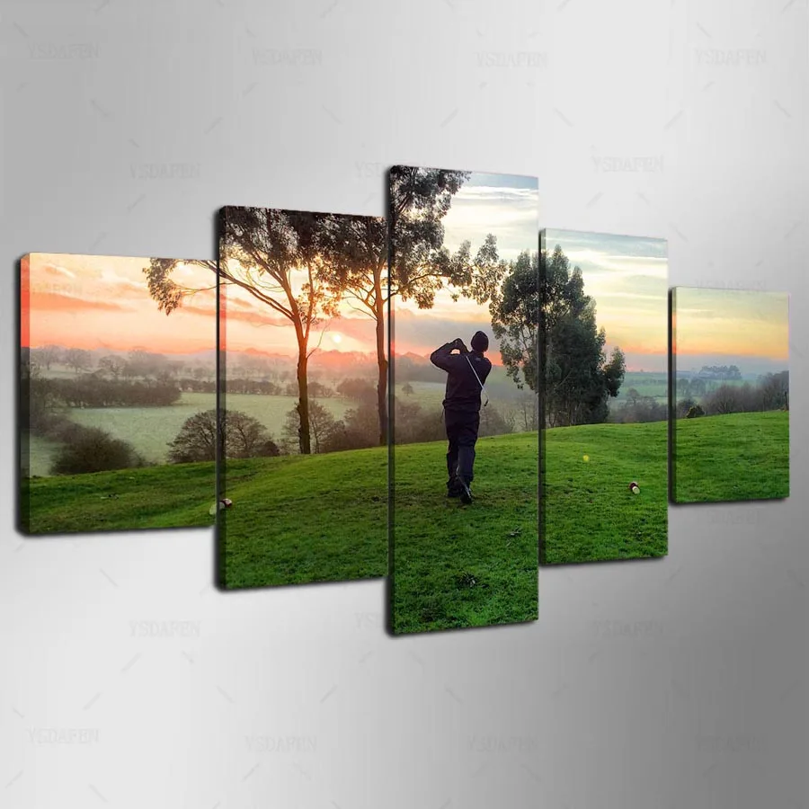 YSDAFEN 5 Pieces Playing Golf Sunrise Landscape Modern Home Wall Decor Canvas Picture Art HD On For Living Room ny-481 | Дом и сад