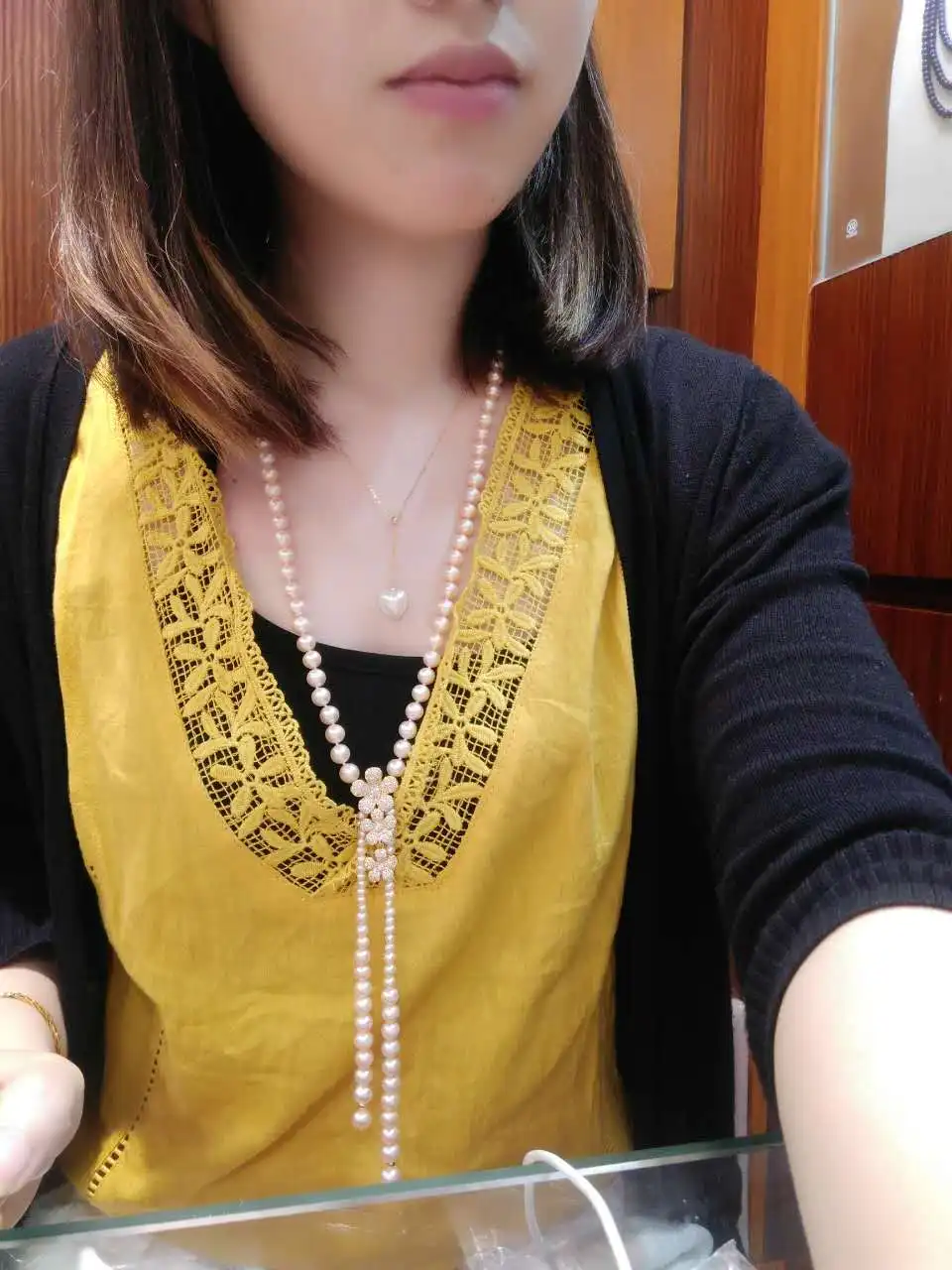 Hand knotted natural white freshwater pearl long 80+20cm sweater chain flowers gold two styles zircon accessories necklace | Украшения и