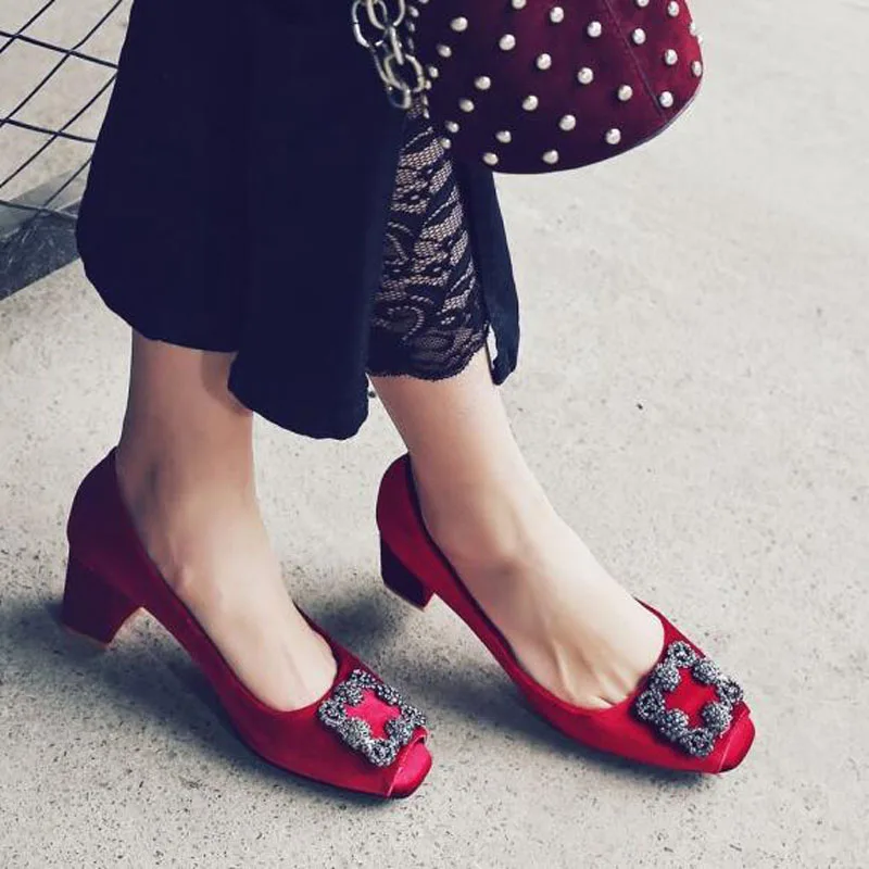 New 2019 Flock Peep Toe Female Shoes Fish Mouth Women Pump Solid High Heels 6cm Pumps Sexy Shallow Single Ladies Hw3538 | Обувь