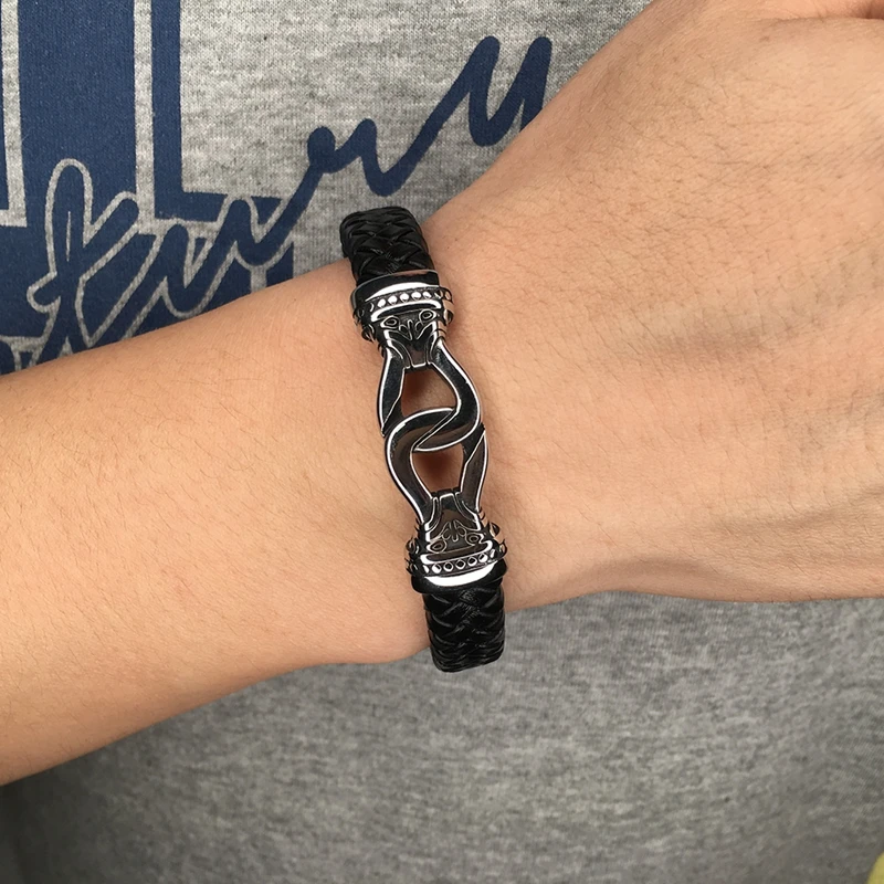 Панк браслет плетеный кожаный для мужчин из нержавеющей стали браслеты с пряжкой