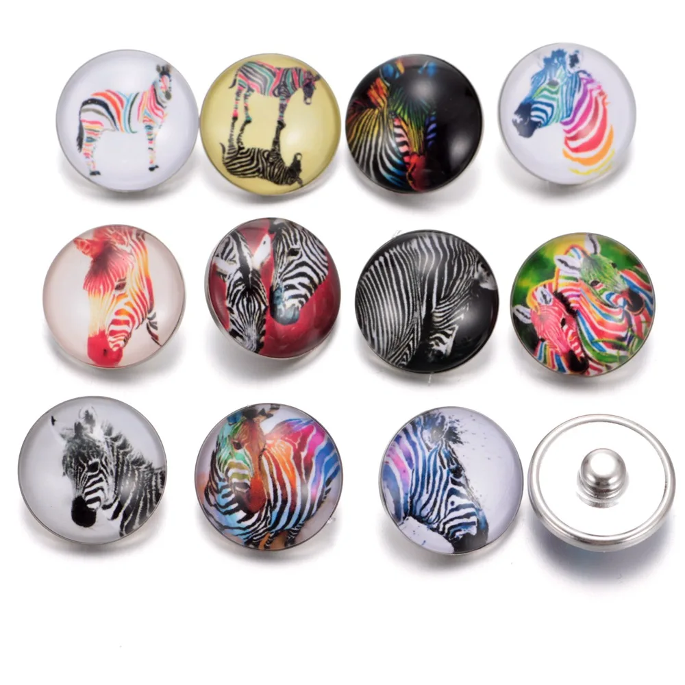 12pcs/lot Animal Zebra Pattern Charms 18mm Glass Snap Button For DIY Bracelet Snaps Jewelry KZ0228 | Украшения и аксессуары