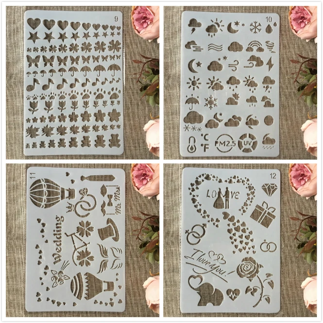 

4Pcs A4 26cm Wedding Heart Weather DIY Craft Layering Stencils Painting Scrapbooking Stamping Embossing Album Paper Template