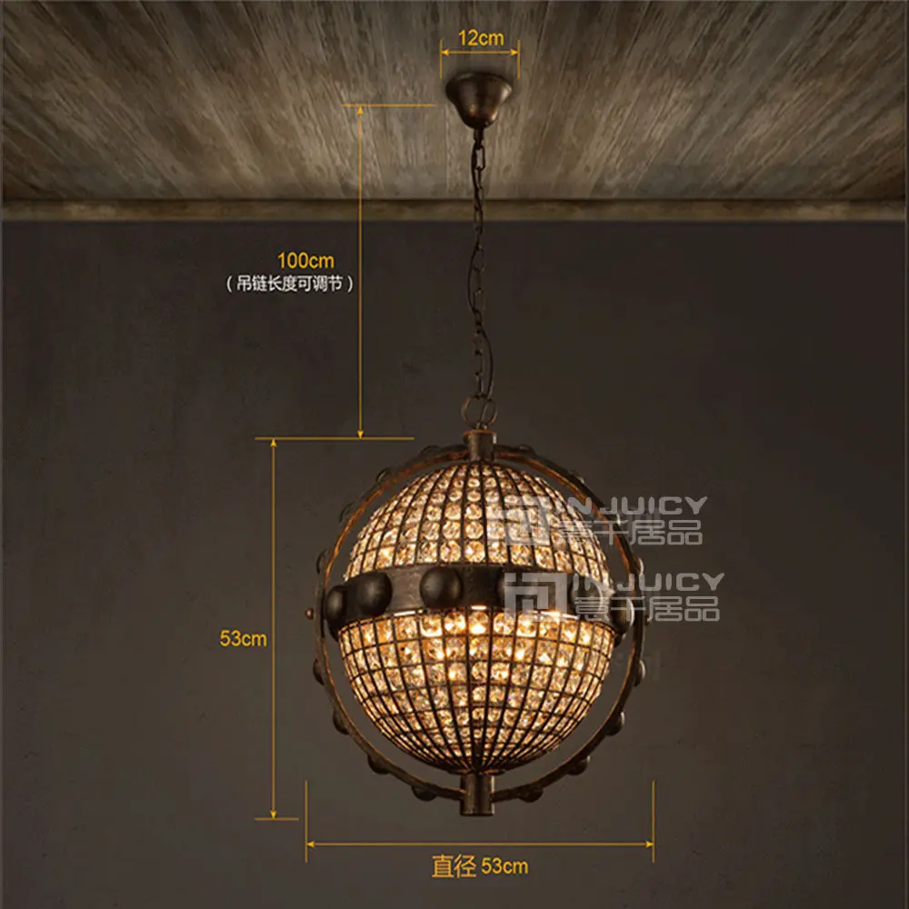 

Loft Retro Industrial Edison Globe K9 Crystal Metal Chandelier Cafe Bar Dinging Room Droplight Restaurant Home Decor