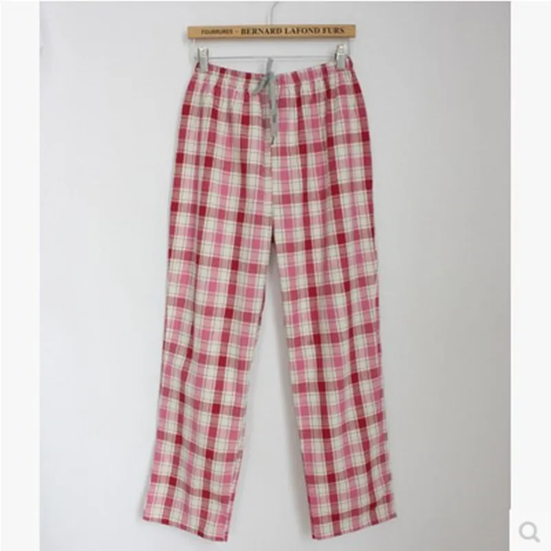 

Women's Sleep Pants Autumn 100% Cotton Woven Plaid Lovers Pajama Trousers Air Conditioning