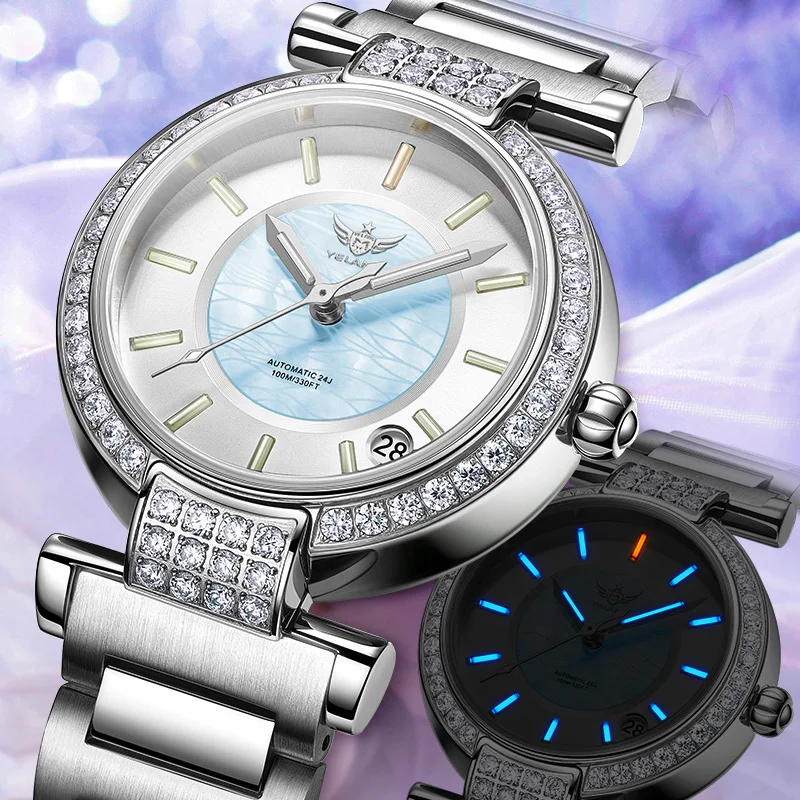 

Yelang Women Automatic Watch Tritium Light T100 24Jewels Japan Top Movement Czech Rhinestone Date Diver Watch Waterproof100m