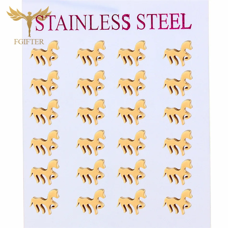 

Wholesale Horse Earrings Lot Gold Color Stainless Steel Earring Jewelry Little Christmas Gifts Women Childs