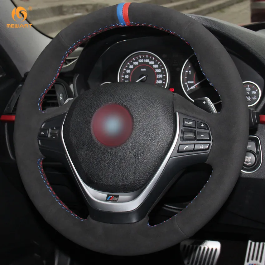 Чехол на руль MEWANT черный замшевый синий красный маркер для BMW F20 2012 2018 F45 2014 F30 F31 F34