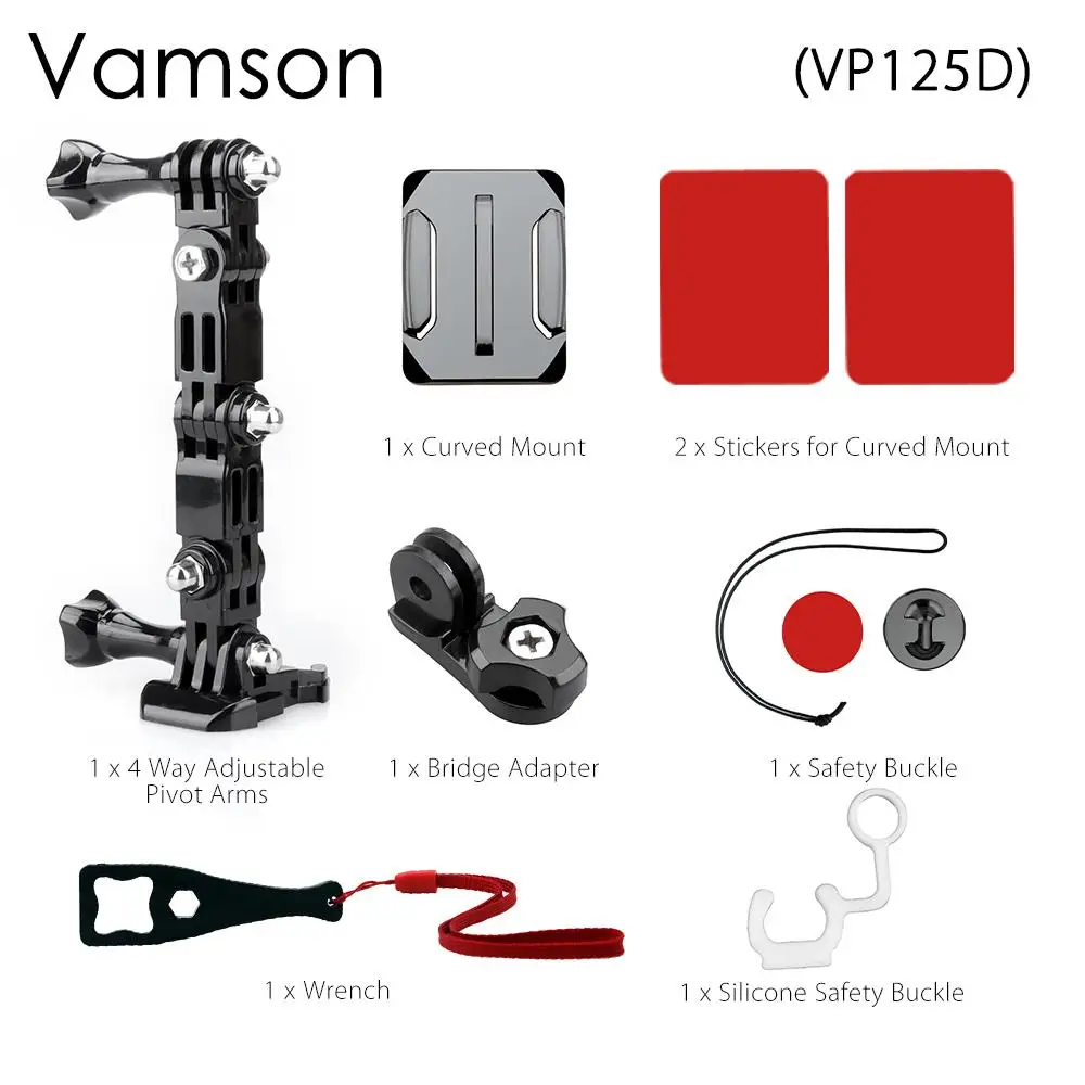 VP125D Vamson шлем аксессуары для Gopro Hero 6 5 4 3 комплект изогнутый для шлема клейкая сторона крепление адаптер для Xiaomi YI для SJCAM VP125C - Цвет: VP125D