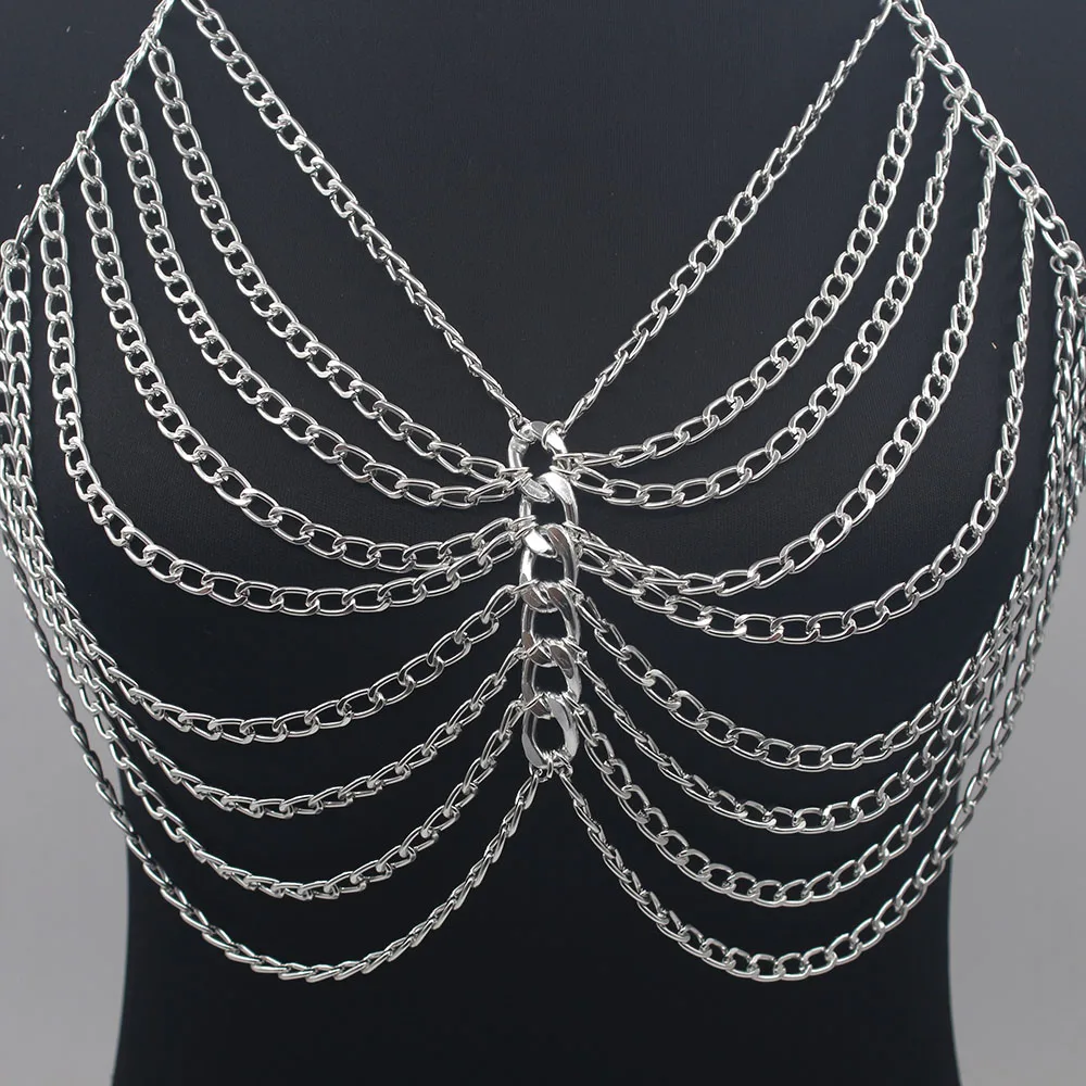 Сексуальное бикини Chainmail Топы обвязка для тела Грудь Цепочка Золото Серебро украшения для тела колье в стиле бохо подарок для девочек BY147-1