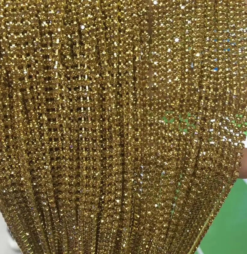 topaz with gold 3 мм ss12 стразы цепи, красочные стеклянные цепи, 10 ярдов/партия, одежды кристалл цепи DIY модный декоративный хрустальный цепь - Цвет: topaz with gold