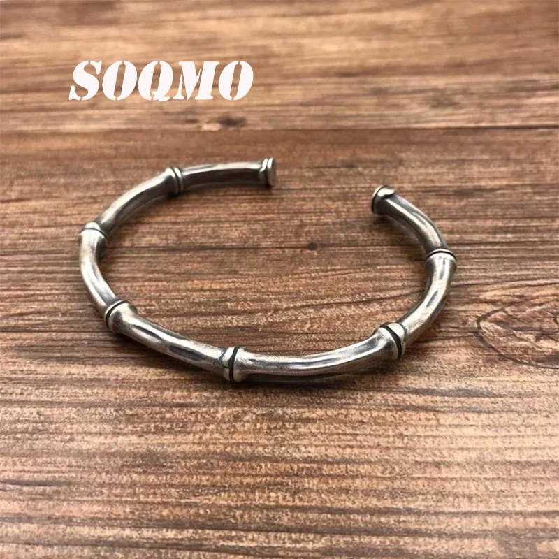 SOQMO бамбуковый браслет из 100% стерлингового серебра 925 пробы с манжетами для