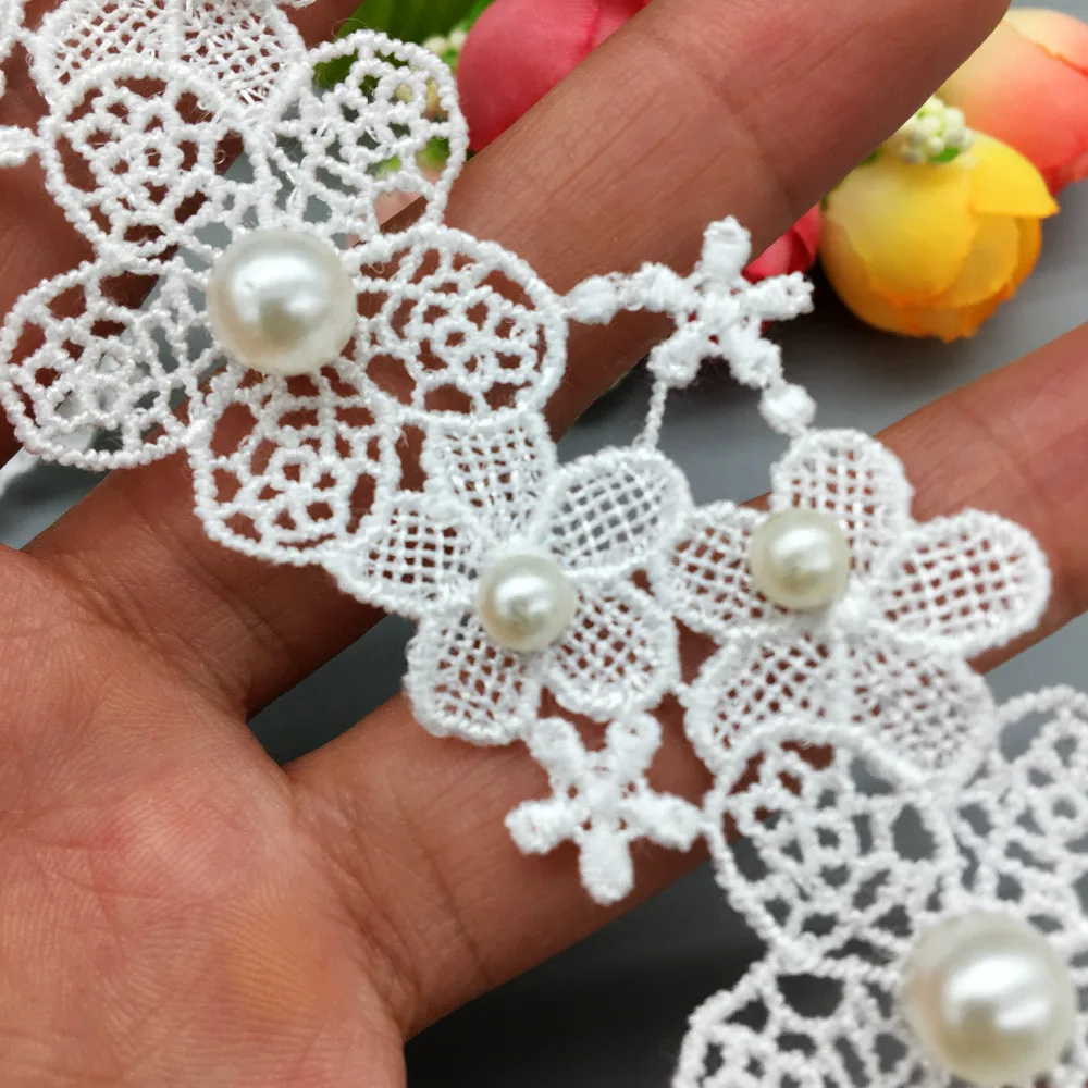 2 ярд винтажное цветочное вышитое бисером жемчужное кружево отделка африканская