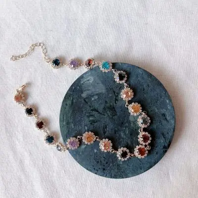 necklace Новые разноцветные камни Весна и лето Простой дикий цвет драгоценный камень роскошное эффектное ожерелье 521 - Окраска металла: necklace