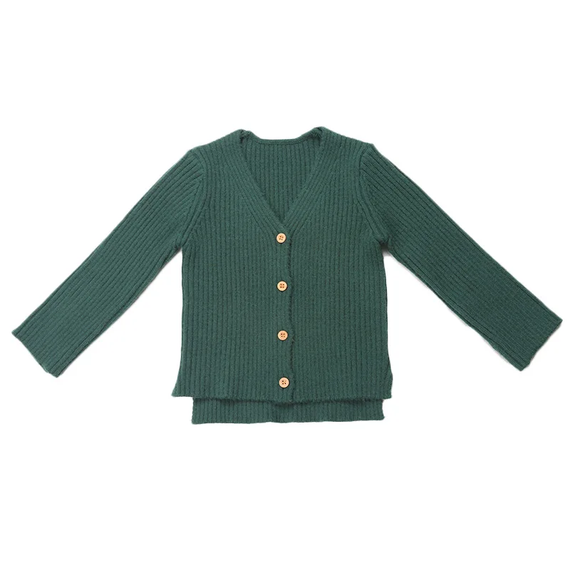 

Girls' Solid Color Sweater 2018 Autumn Winter New Korean V-Neck Long Sleeved Ribbed Cardigan Sweater Children Outwear Clothes