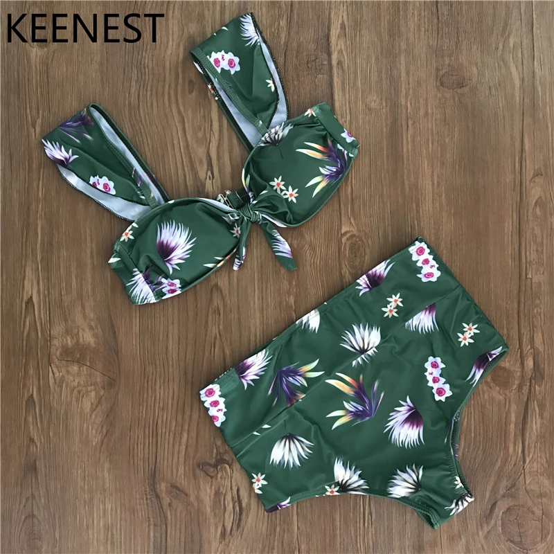 Женский купальный костюм KEENEST бикини с высокой талией и лямкой на шее сексуальный
