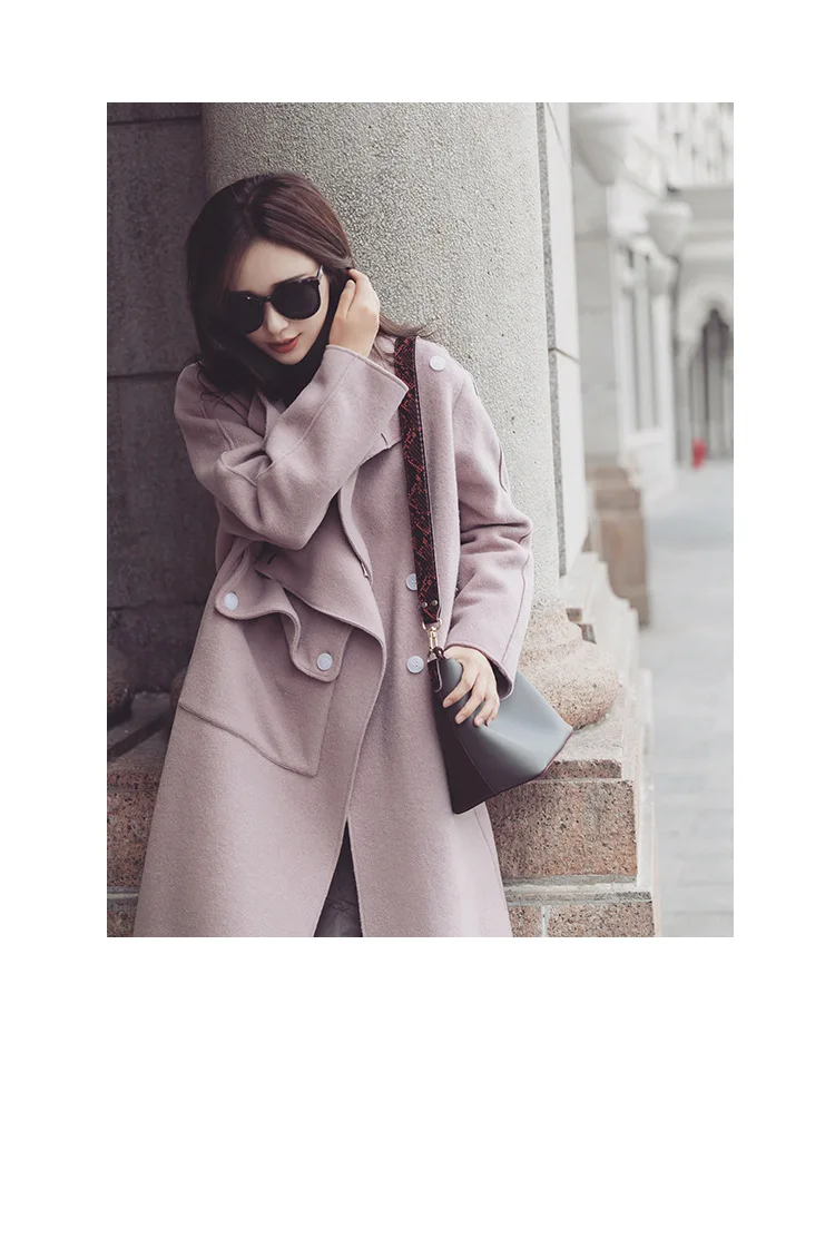 Милое длинное шерстяное женское пальто с отложным воротником Женская куртка с карманами однобортное корейское женское модное пальто