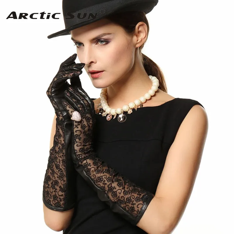 New Arrival Women Gloves 45cm Long Lace Sheepskin Glove Real Genuine Leather Fashion Elbow Solid Adult For Dressing L112N