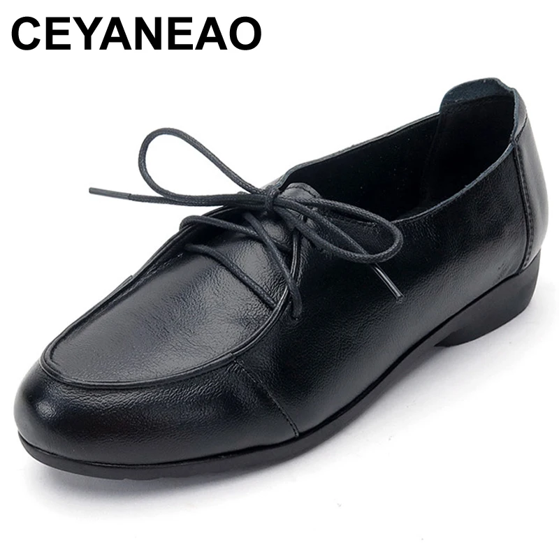 

Женские туфли ceyaneao2019, женские туфли из натуральной кожи на плоской подошве, модная винтажная мягкая удобная повседневная обувь на шнуровке,...