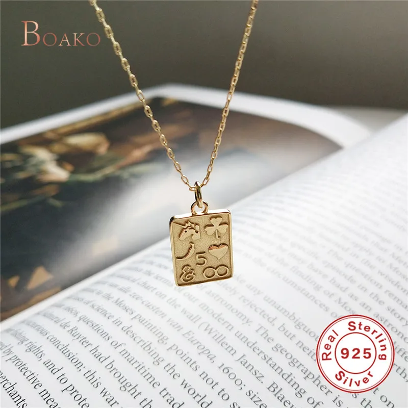 925 Sterling Silver Gold-Color Vintage Geometric Heart &ampSquare Pendant Necklace for Women 45CM/55CM Chain Gift Jewelry Z4 | Украшения и