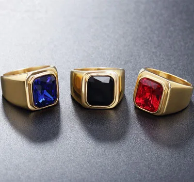 Ring Men Stainless Steel Couple Red Blue Black Stone With Wedding Gold Male For | Украшения и аксессуары