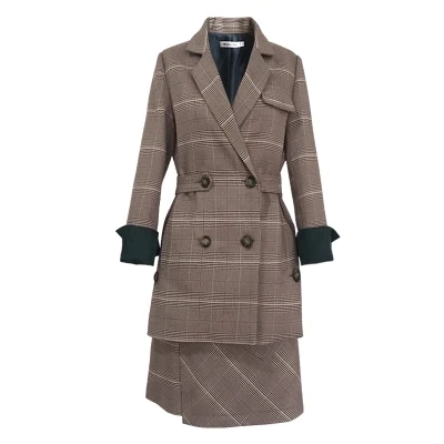 Женский клетчатый костюм Осенний в британском стиле маленькая короткая юбка из