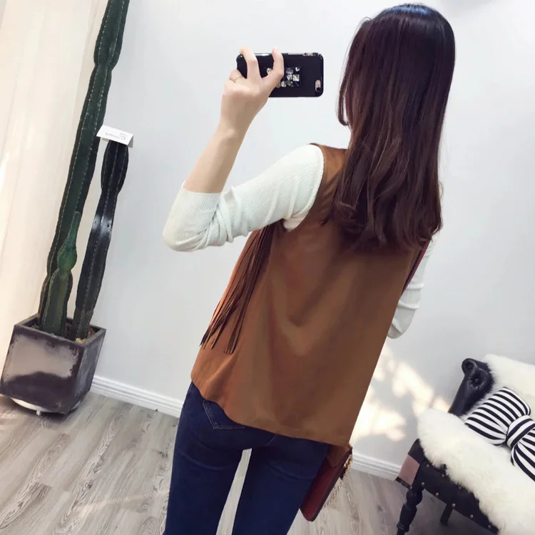 Жилет женский замшевый без рукавов с бахромой и кисточками|women waistcoat|tassel fringe