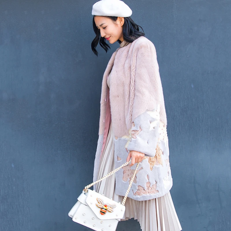 Женская шуба из натурального меха норки LVCHI Повседневная Длинная натуральной с