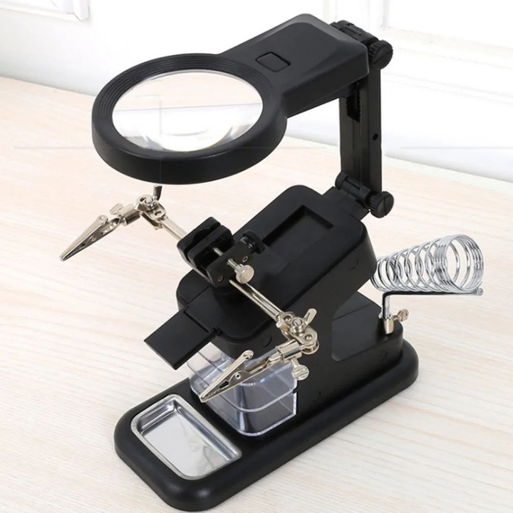 Desktop Magnifier Auxiliary Clip Magnifying Tool Multifunctional Electric Iron Stand Glass with LED | Инструменты