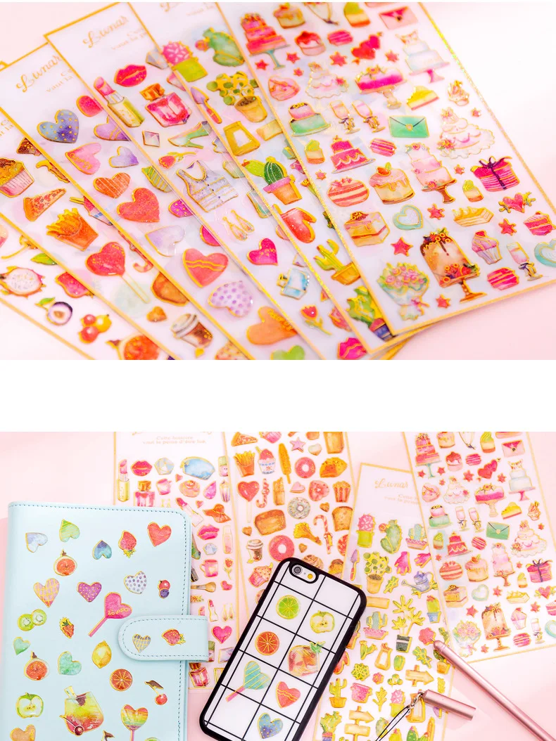 24 pcs/lot Sweet Cake Geometry Diy 3D Decorative Stickers Scrapbooking Stick Label Diary Stationery Album Stickers