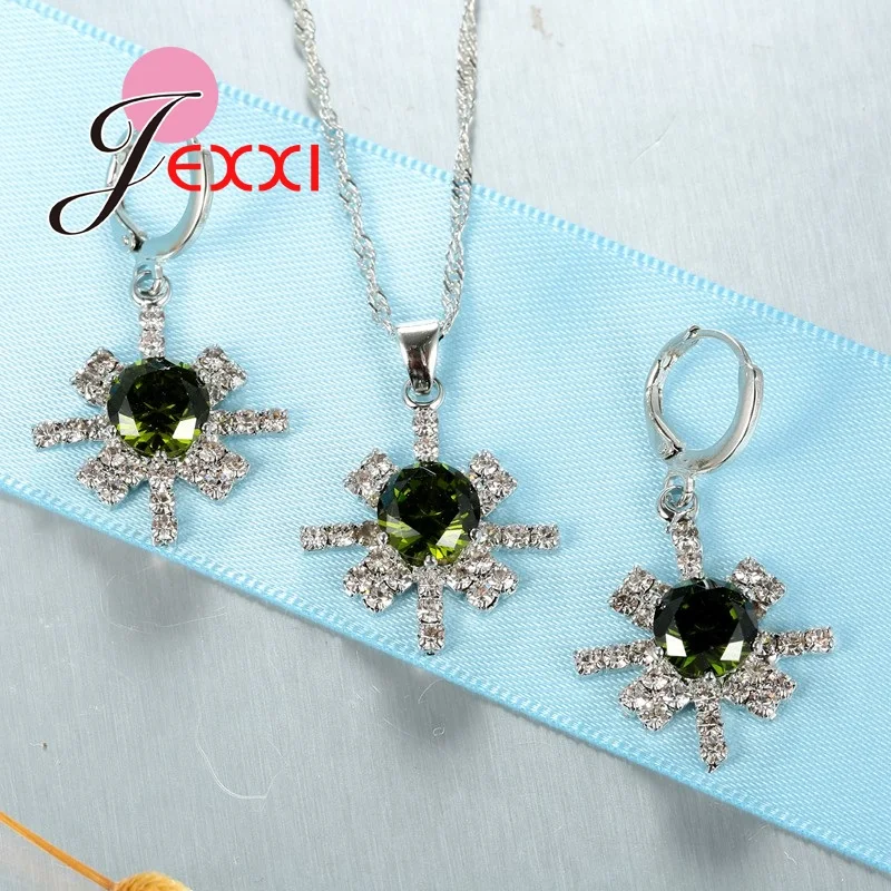 

Fast Shipping Vintage Trendy Women Sterling Silver Wedding Jewelry Sets Flower Shape Necklace Earrings Wholesale 6 Colors