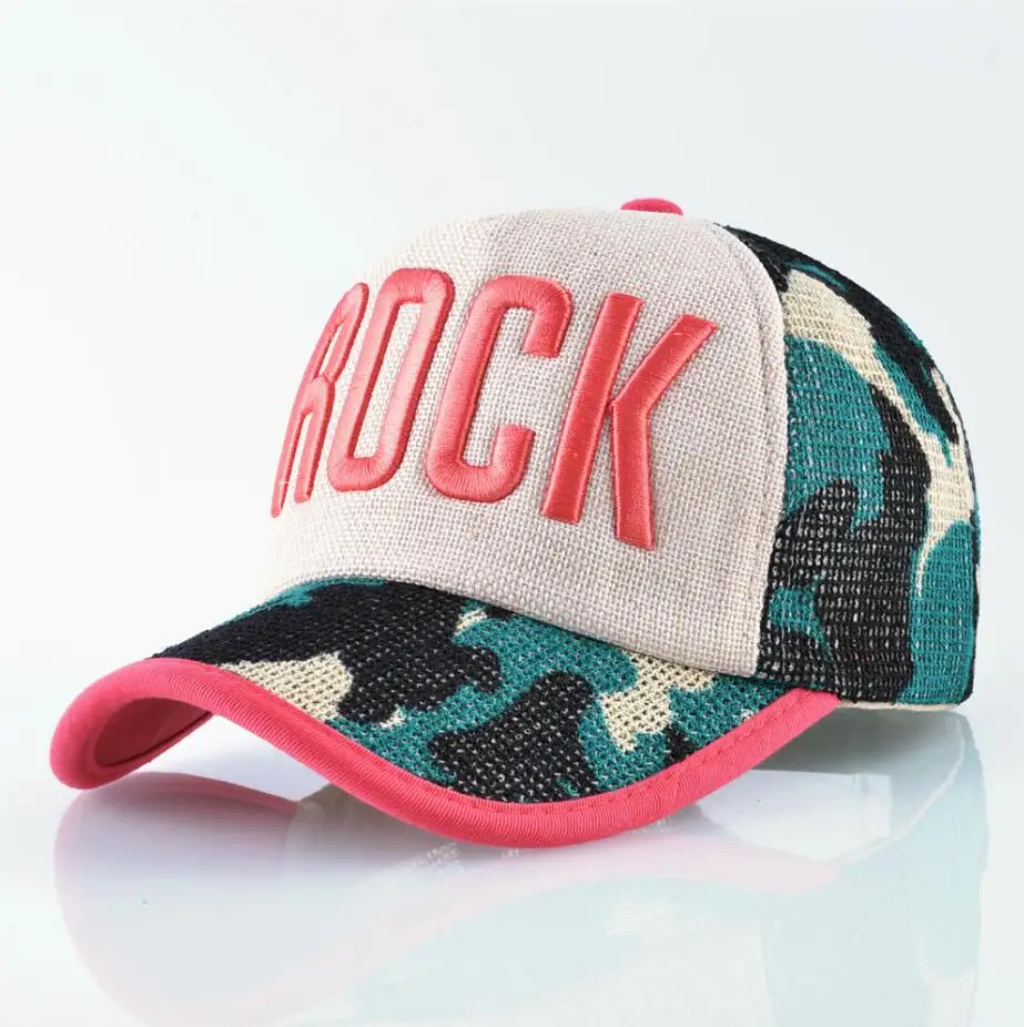 Летняя сетчатая бейсболка женская модная кепка с надписью ROCK мужское Хлопок и лен кепки хип-хоп кепка - Цвет: Red1