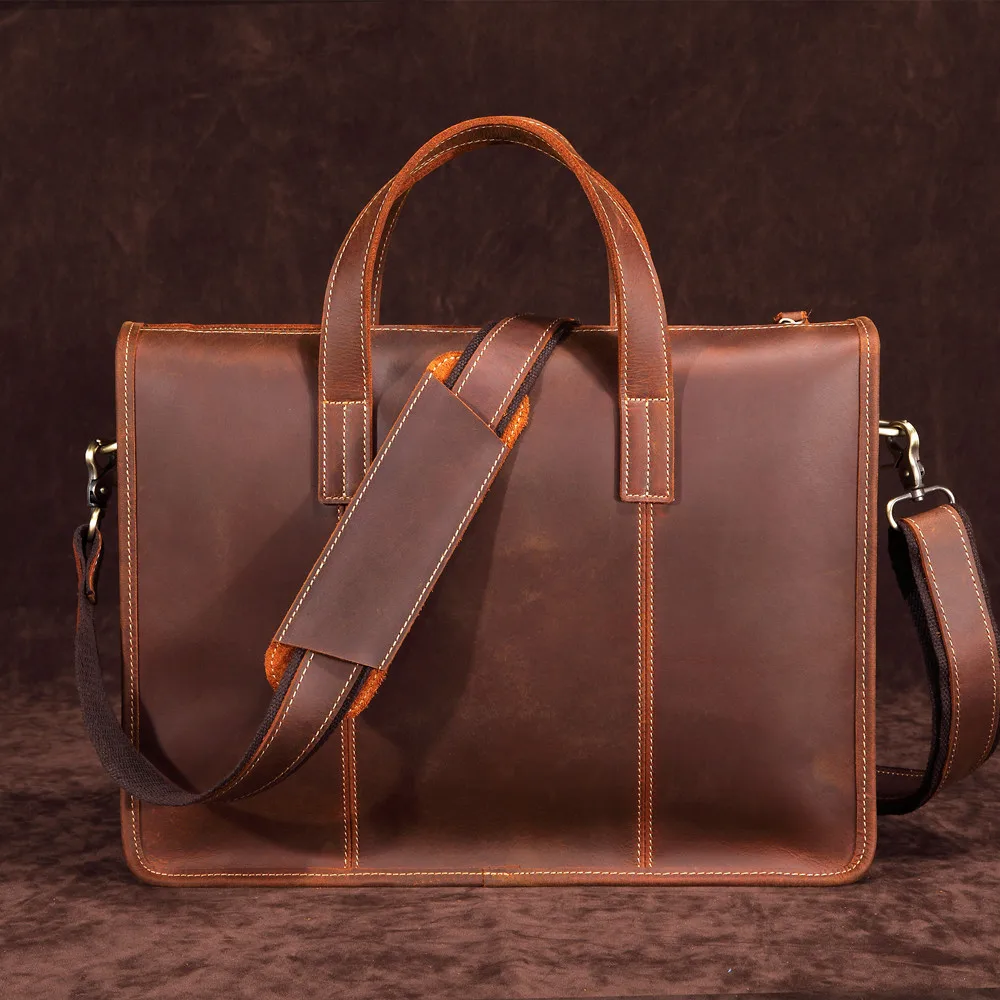 Famous Brand Business Men Briefcasebriefcase For Man Coffee Color Vintage Men Genuine Leather Messenger Bag Business Bags Male