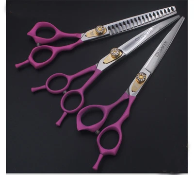 3pcs 7inch kit KUMIHO 7 дюймов из нержавеющей стали pet Ножницы Набор " ножницы для волос розовая ручка прямая изогнутая chunker набор - Цвет: 3pcs 7inch kit