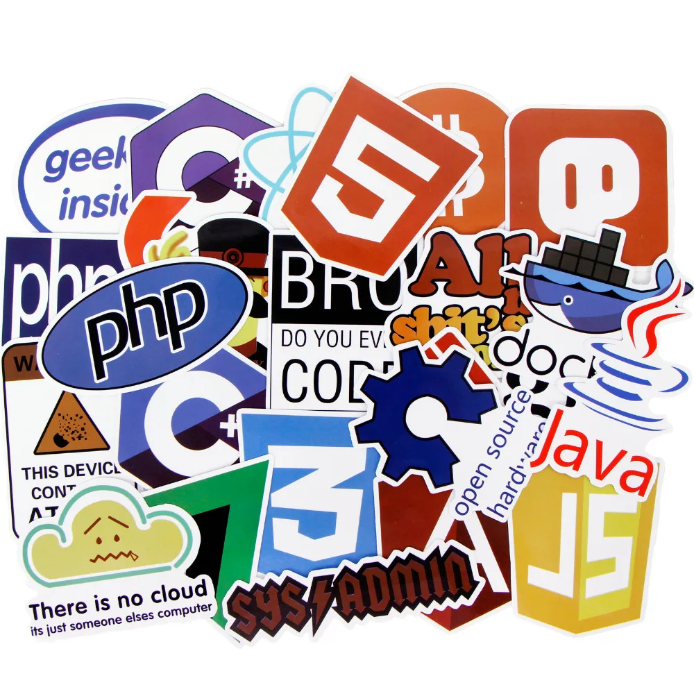 50 шт., языковая наклейка для программирования, Интернет Java C++, Geek, php-docker, Html, Биткоин, облако, разработчик, наклейка s для багажа, автомобиля, велосипеда