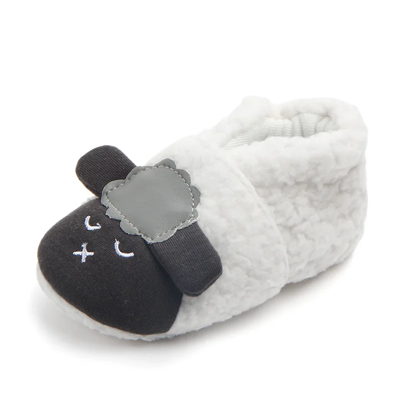 Keep Warm Winter coral velvet shoes cute cartoon sheep prewalker with soft bottom