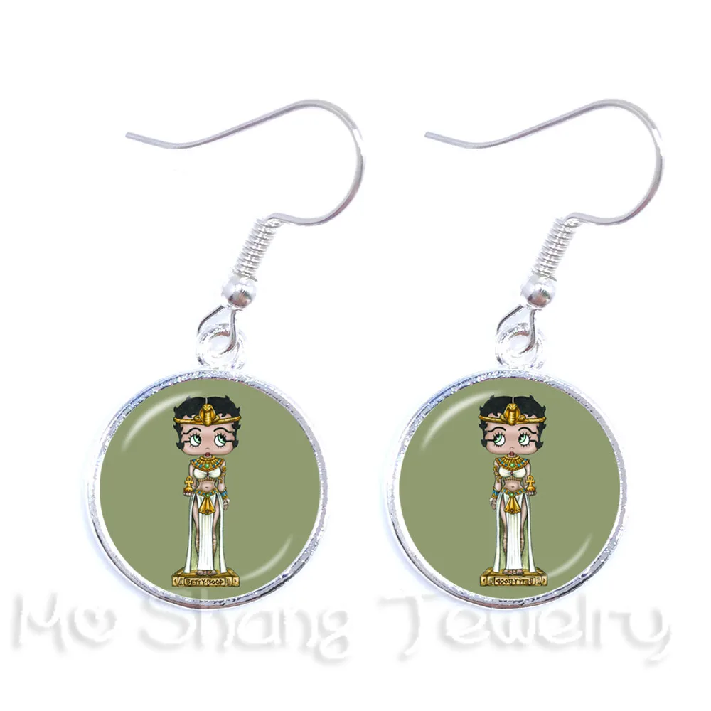 Стеклянные кабошоновые серьги капли Betty Boop с художественным рисунком Подвески