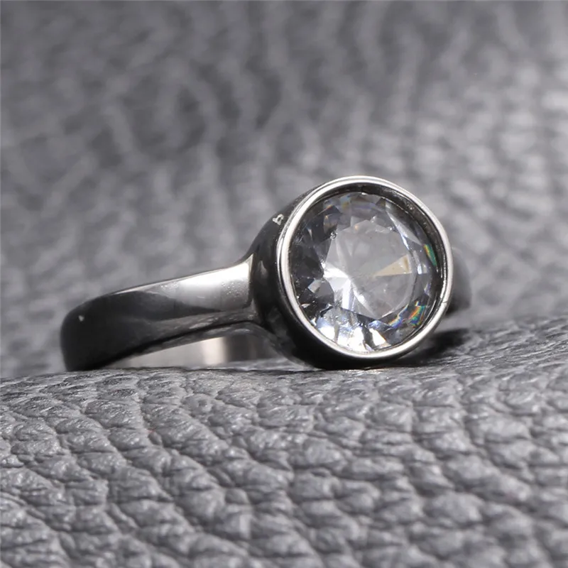 Fashion Stainless Steel Round Crystal Zircon Ring for Women Jewelry Wedding Engagement Rings Accessories | Украшения и аксессуары