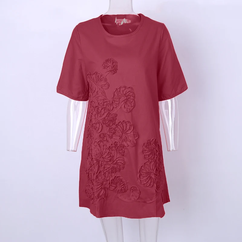 Женское летнее платье женская футболка свободное Повседневное с вышивкой