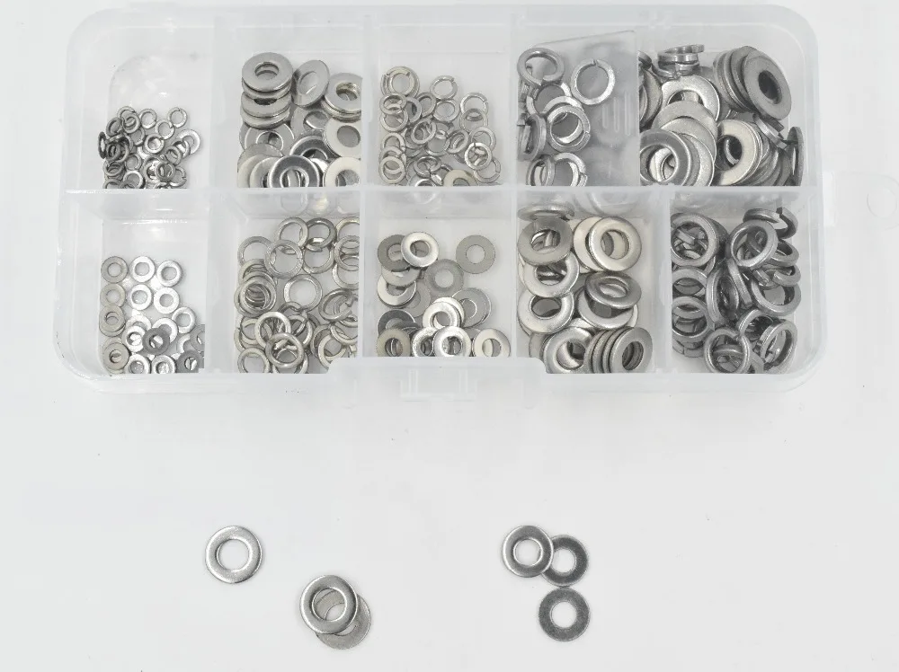300Pcs/set Stainless Steel Flat Spring Washers M2 M3 M4 M5 M6 Assortment Set Fastener Hardware With Case | Обустройство дома