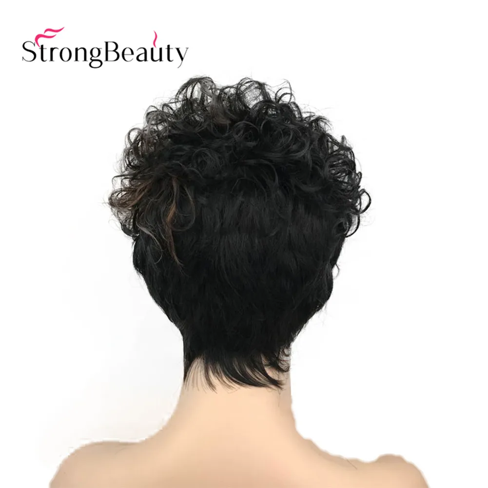 1B-30 StrongBeauty Короткие вьющиеся женские парики Асимметричный сторона взрыва Синтетические волосы термостойкий парик - Цвет: 1B-30